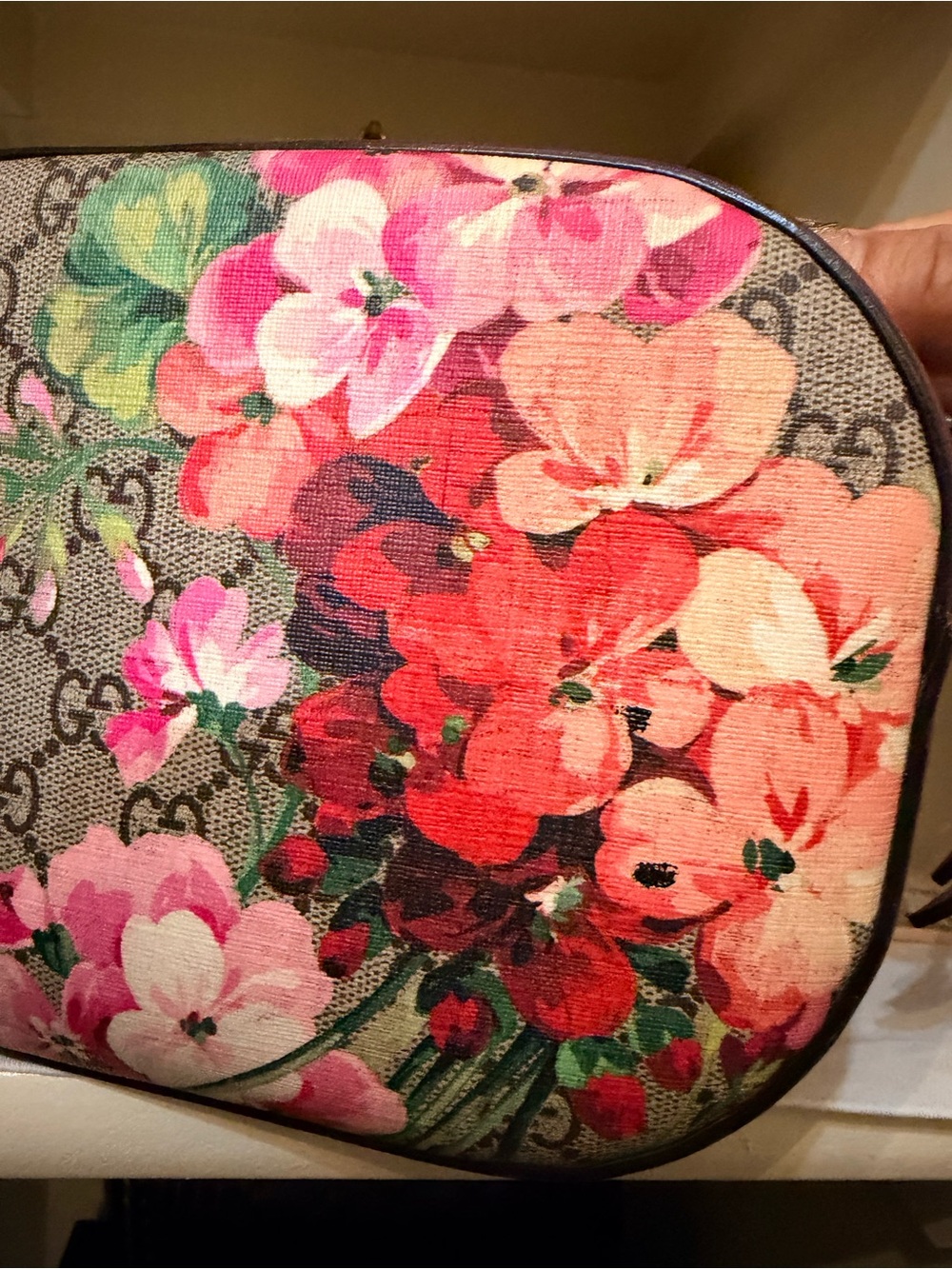 Gucci Beige GG Monogram Crossbody with Pink Floral Print - Picture 10 of 14